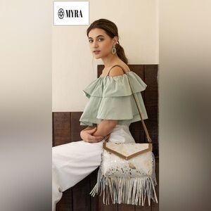 Myra Bag Golden Girl Hair-On Hide Leather Fringe Brown Crossbody